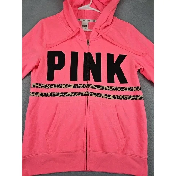 Y2K Victorias Secret Pink Full Zip Hoodie Size Medium Pink Fleece '14 - Picture 2 of 8